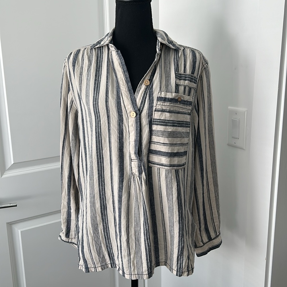Free People We The Free Striped Linen Button Up Shirt Women’s Size XS